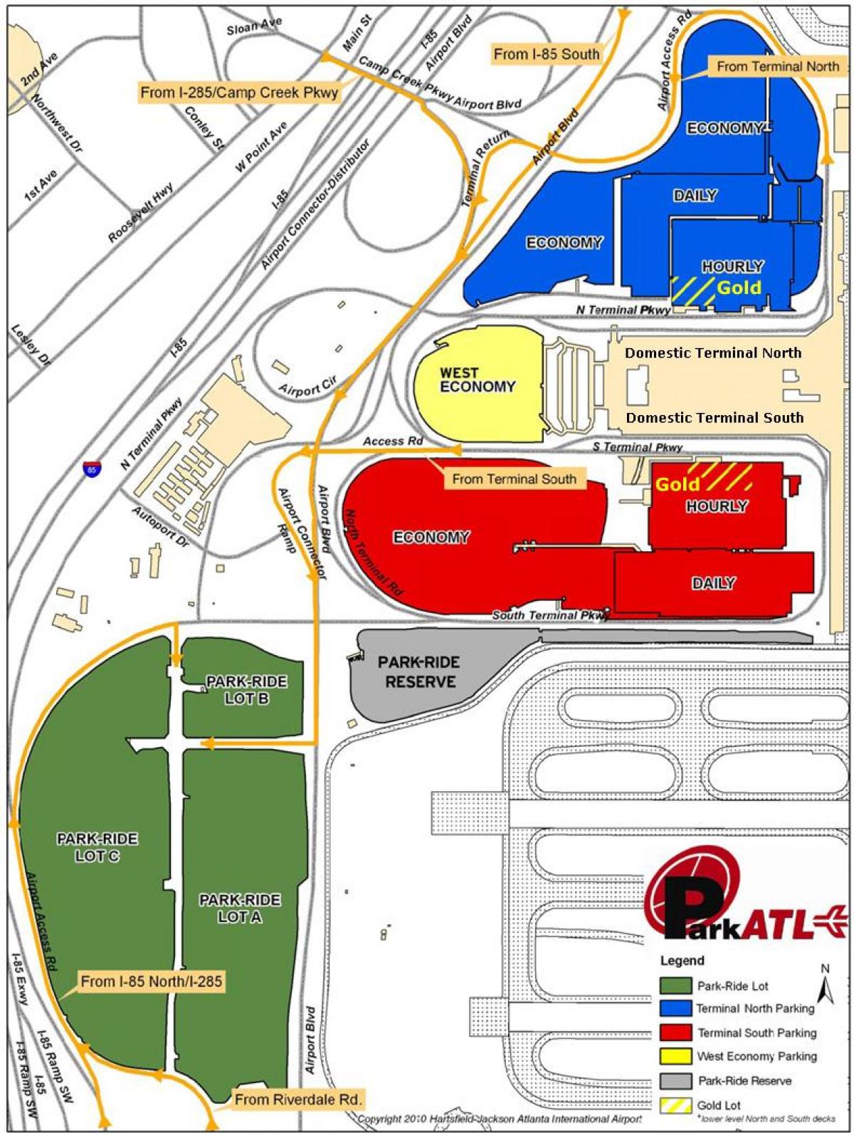 Atlanta letisko Hartsfield parkovanie mapu
