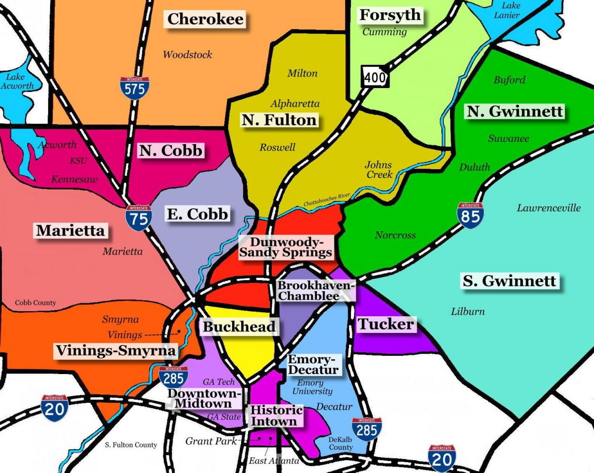 mapu Atlanty predmestia